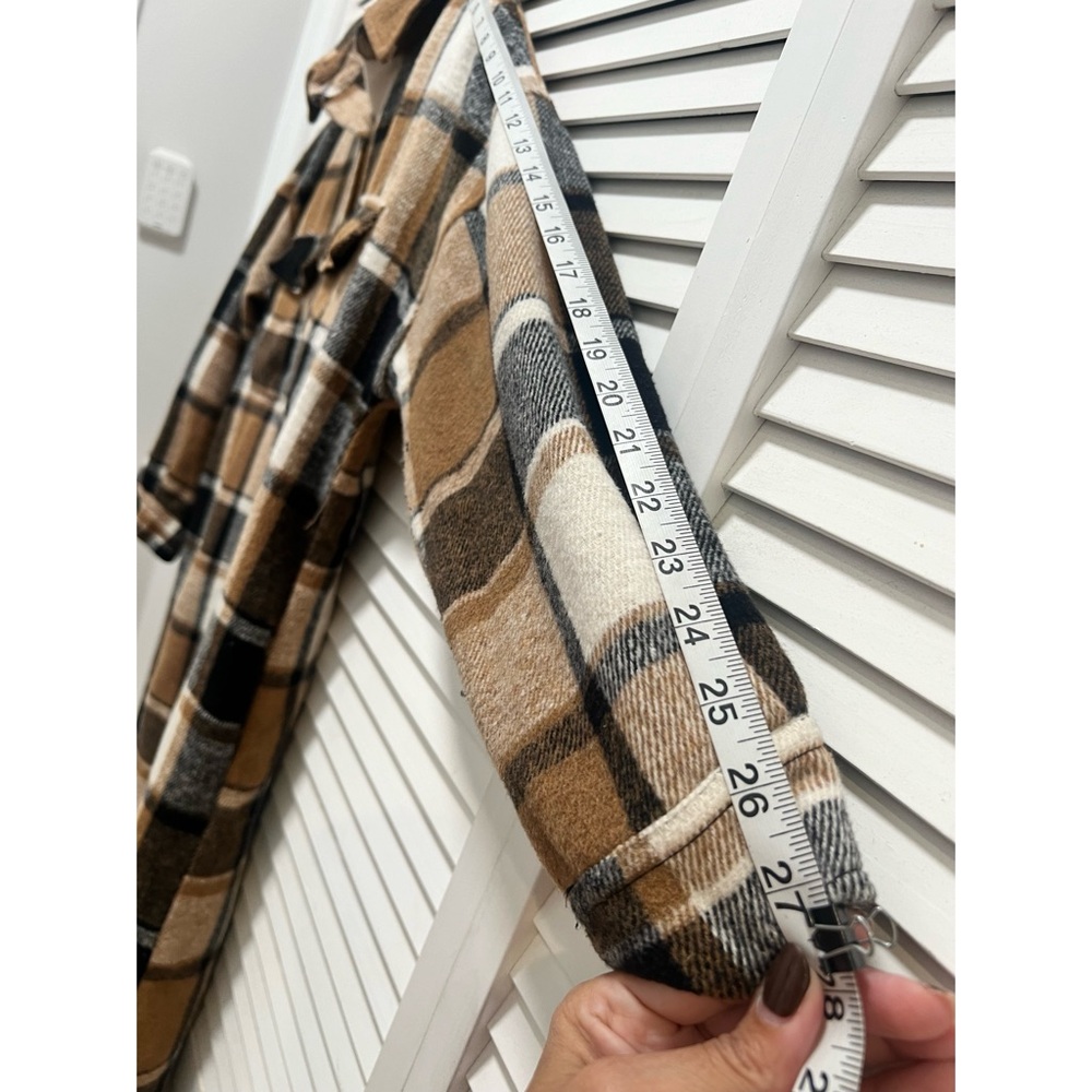 Collared Button Down Plaid Long Shacket | Brown F… - image 6